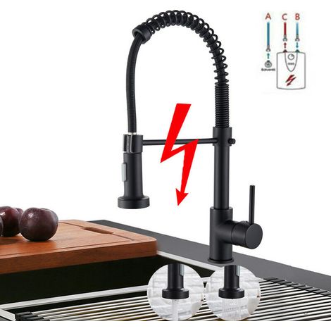 Robinet de cuisine basse pression Noir Pivotant à 360° Robinet de cuisine basse pression Mitigeur de cuisine Mitigeur monocommande avec 3 connecteurs (1/5)