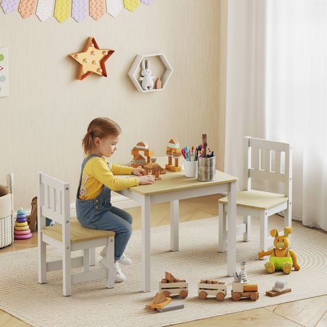 Table enfant avec chaise, lot table et 2 chaises enfant pour dessiner, jouer, étudier, 56x52x48cm, naturel (1/5)