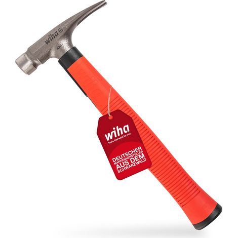 Wiha Elektriker Hammer 300g (42071), Werkzeug für Elektriker für elektrische Arbeiten, flacher Boden des Hammerstiels zum Platzieren von Kabeln und Dübeln
