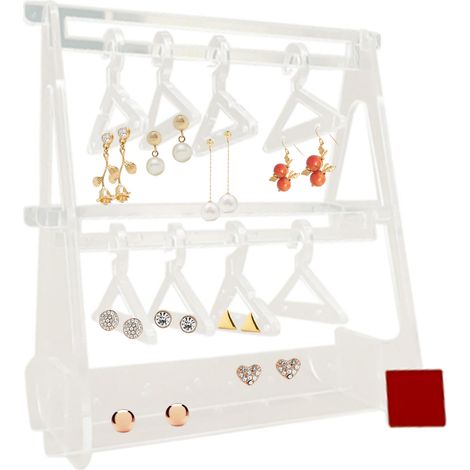 Acryl-Ohrringständer für den Schreibtisch – JINFGERNE – Doppellagig mit 8 kostenlosen Aufhängern, ideal für die elegante und praktische Aufbewahrung von Schmuck. (1/5)
