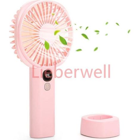 3000 mAh Mini Portable Fan USB Rechargeable with 5 Speeds and Base, Personal Desk Fan for Office and Travel, Pink (1/5)