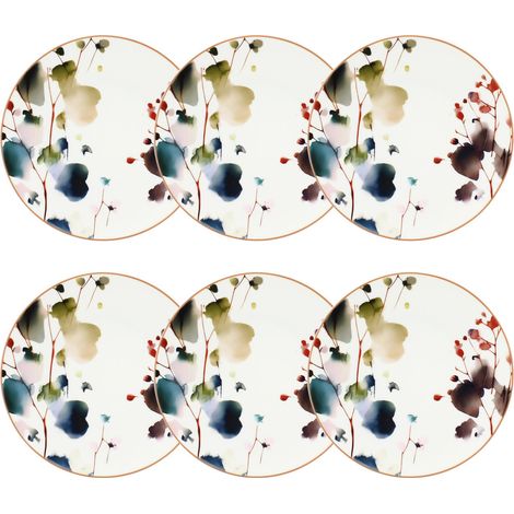 Lot de 6 assiettes à dessert en porcelaine 20cm, AQUARELLE