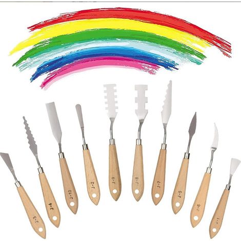 Couteau à palette en acier inoxydable pour peinture à l'huile, spatule pointue pour mélanger et racler J1-J10