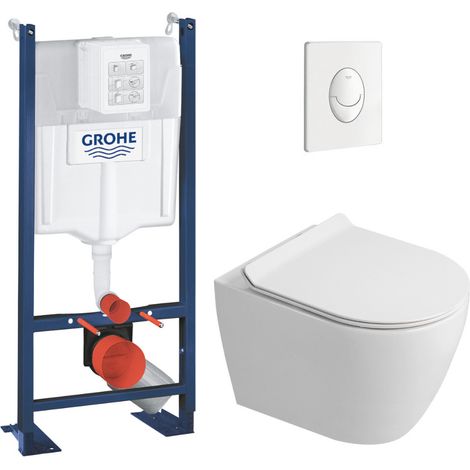 Rapid SL Pack WC bâti autoportant + WC suspendu sans bride Ceramia avec abattant SoftClose + plaque blanche (GRRCEPXWR05FR-FS)