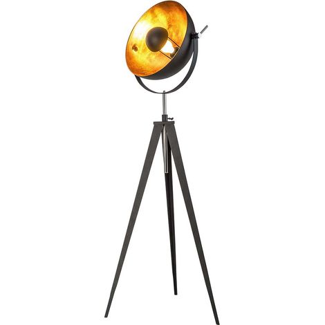 Stehlampe Stehleuchte Beistelllampe schwarz gold höhenverstellbar E27 H 168 cm (1/5)