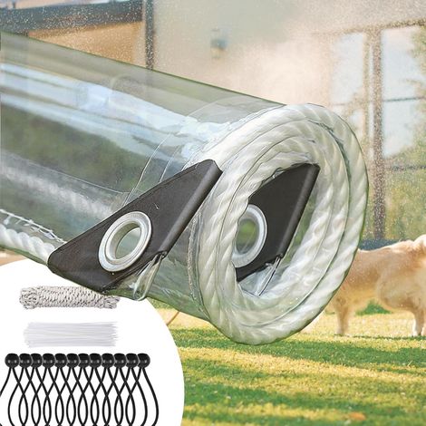 Bâche de Protection Extérieur,PVC Bâches Épaisse Imperméable,4×6 m 420 g/m² Transparente,Indéchirable,Œillet métal Renforcés,Multi-Usage Jardin Piscine,20 Serre-câbles et Corde 10m (1/5)