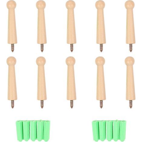 Set mit 10 Wandhaken zum Selbstmontieren aus Naturholz im Vintage-Stil. – 9,00 x 1,50 x 1,50 cm (1/4)