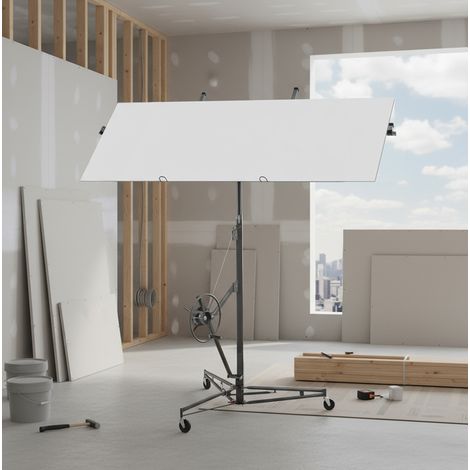 Elevador de placas plegable 68 kg, altura regulable 180-470 cm, 3 ruedas con freno, gris OKMYHOME (1/5)