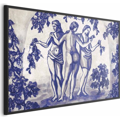 Manifesto - Vigneto antico - Tre donne in un portale dipinte con inchiostro blu (1/4)