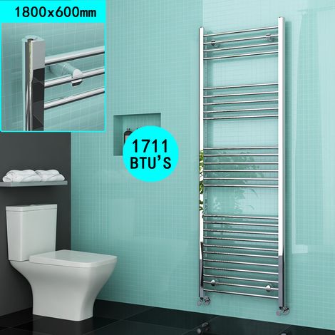 ELEGANT 1800 x 600 mm Chrome Modern Flat Panel Towel Rail Straight Radiator Bathroom Heated (1/5)