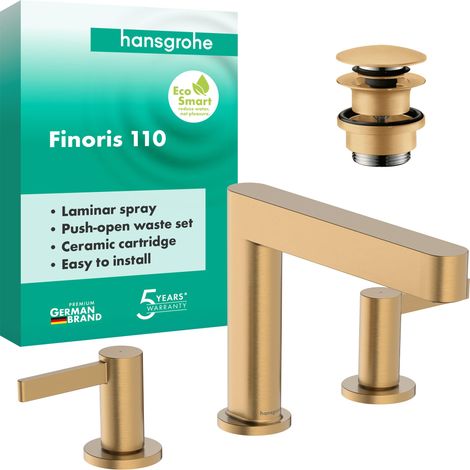 Mitigeur de lavabo 3 trous avec vidage Push-Open, Robinet de salle de bain avec hauteur sous bec 113 mm, max. 5l/min (EcoSmart), Bronze brossé, 76033140 (1/5)