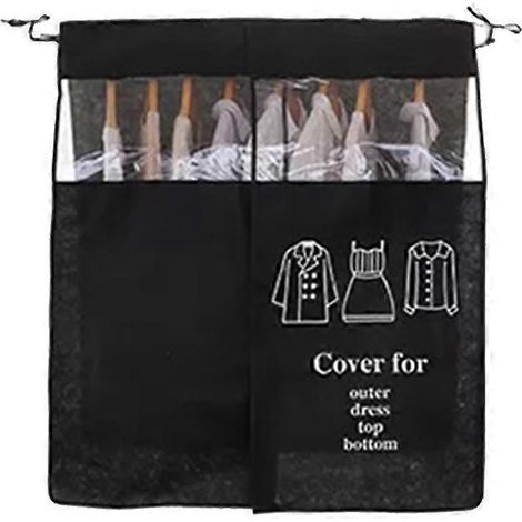 Housse à vêtements en tissu non tissé anti-poussière, sac de voyage pour costumes, sac de rangement portable pour vêtements (noir) (1/5)