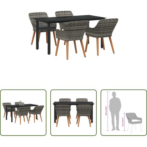 Gartentisch - Garten Essgruppe mit Kissen 5 pcs Grau Poly-Rattan (1/5)