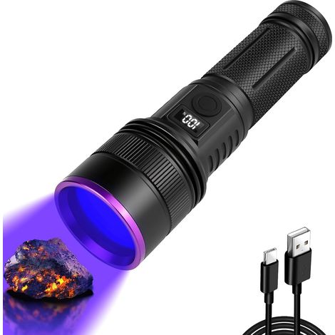 Lampe Torche UV Rechargeable, Lumière Noire 365nm Lampe UV, 30W Puissante Lampe de Poche Ultraviolette pour Détection d'urine d'animaux domestique, Durcissement de la résine (1/5)