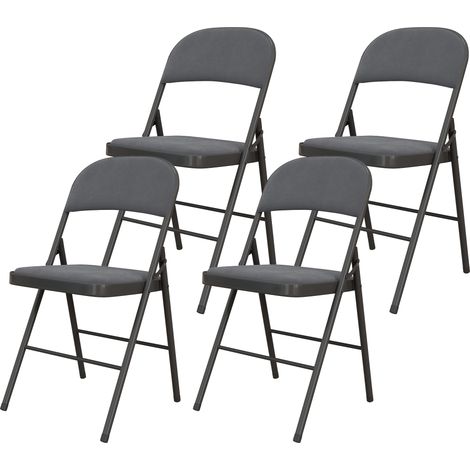 Ensemble de 4 chaises d'intérieur pliables et portables, assises et dossiers recouverts de velours, structure en acier, gris foncé (1/5)