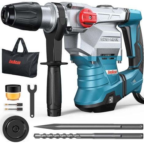 Marteau Perforateur SDS Max 12J, 1500W, 3-en-1 avec embrayage de sécurité et Anti-vibration - Capacité de perçage 40mm dans le béton - Inclus Burin, Foret et sac de Transport (1/5)