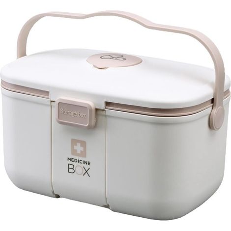 Boite a pharmacie, Boite pharmacie rangement portable 2 couche, avec poignée, grande capacité, Boîte à pharmacie de rangement, pour la Maison, l'extérieur (Blanc)