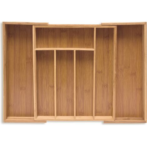 Relaxdays Besteckkasten, ausziehbar, Bambus Schubladeneinsatz hoch, 6,5x38x35,5 cm, Besteckeinsatz für Schubladen, natur