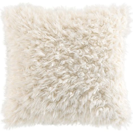 Coussin doux en imitation fourrure avec housse amovible Naturel 45x45 cm