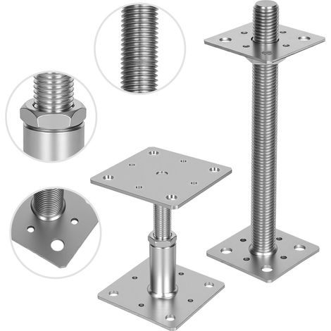 Jiubiaz Soporte de poste regulable en altura para terraza, pérgola y valla 30-250 mm Plata 2 unidades