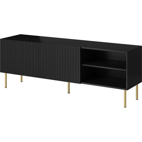 Meuble TV Magnano, buffet de salon avec quatre portes battantes, surélevé du sol, 150x42 h52 cm, noir (1/4)