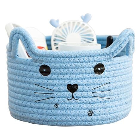 Panier de Rangement Tressés en Coton,Panier Rangement Jouet,Panier Jouet Chien,Organisateur de Jouets,Boite Rangement Jouet,Corbeille Rangement pour Jouets,Produits Cosmétiques,Bleu (1/4)