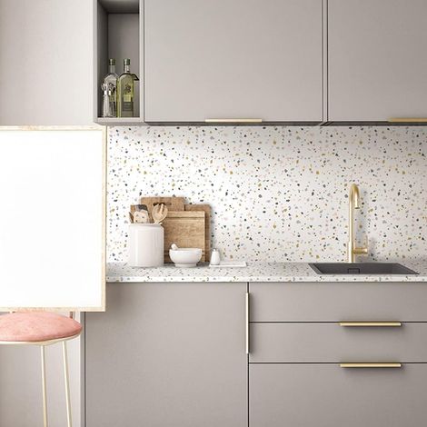 Autocollant auto-adhésif pour meubles/tables/panneaux effet terrazzo, papier peint en vinyle à peler et coller pour salon/autocollant mural au sol, couleur terrazzo blanc (1/5)
