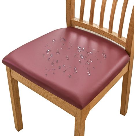 Housse Assise Chaise Lot De 4 Housse De Chaise Imperméable, PU Cuir Bordeaux (1/4)