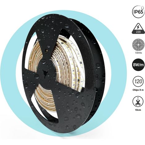 Striscia LED 220V AC - Monocolore - 8W/m - 10mm - IP65 - 10 (1/5)