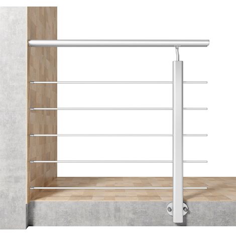 Garde-corps aluminium argenté mat 1m, avec 5 traverses et 1 main courante, pose latérale contre le mur, en kit complet