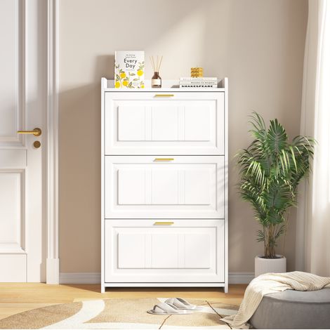 Meuble rangement chaussures compact 70x24x120 cm blanc OKMYHOME (1/5)