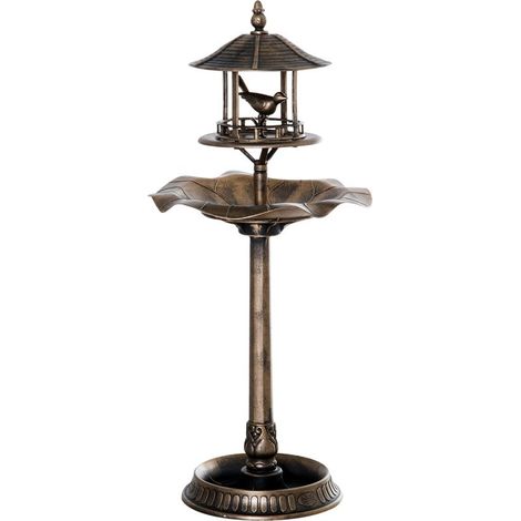 Bain d\'oiseaux Abreuvoir pour Oiseaux jardinière 3 en 1 dim. Ø 50 x 113H cm polypropylène bronze antique (1/5)