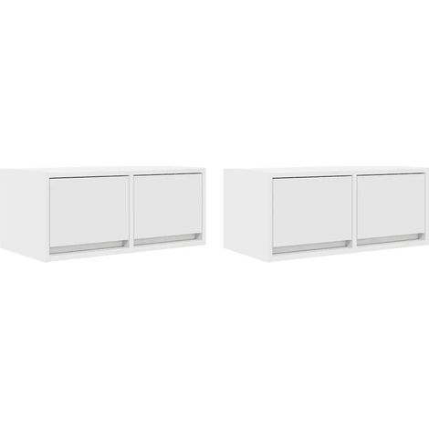 Lot de 2 meubles TV muraux peu encombrants 60 x 31 x 25 cm design pratique blanc en bois d'ingénierie