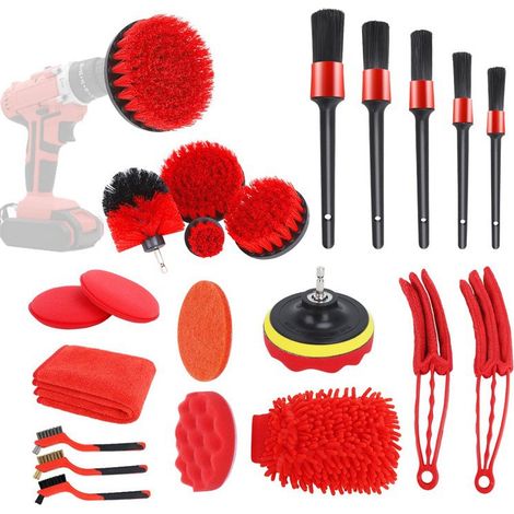 Set di spazzole per la pulizia dell'auto, kit di 22 spazzole per la pulizia dettagliata dell'auto, set di spazzole per la pulizia di interni ed esterni, spazzola per la pulizia del trapano elettrico,