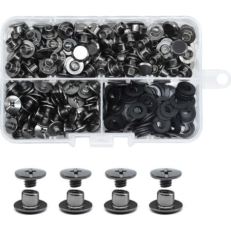 100 Set vis Chicago,M5x4mm kit de rivets pour cuir cruciforme, vis métal clou rivet bouton Chicago, pour ceinture cuir DIY livre artisanat ceinture portefeuille reliure(Noir brillant) (1/5)