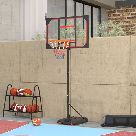 Aro de baloncesto infantil, aro de baloncesto para exteriores para niños, altura ajustable de 210 a 260 cm, con ruedas, para niños a partir de 6 años, rojo. (1/5)