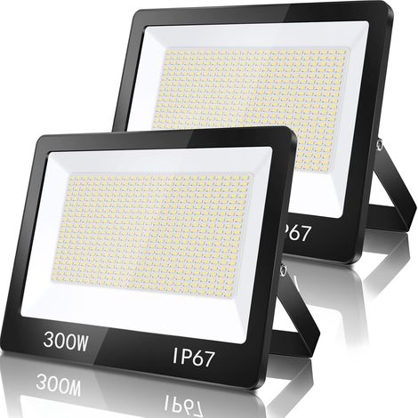 Projecteur Exterieur LED 300W 2 Pièce, IP67 Imperméable Spot LED Extérieur Avec Transformateur, 30000LM 7000K Blanc Froid Eclairage de Sécurité Pour Terrasse, Jardin, Garage, Usine, Stade (1/5)