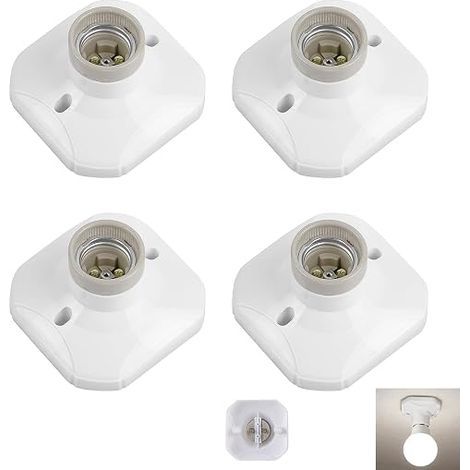 E27 Screw Ceiling Sockets, White Square Socket Holder 250 V, Heat Resistant Plastic Lamp Holder for Garage, Workshop, Basement, Corridor, Wall or Ceiling Lighting (1/5)