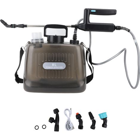 Pulvérisateur alimenté par batterie de 2,1 gallons, 2000 mAh, électrique, rechargeable par USB, pour jardin portable, gris (1/5)