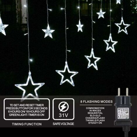 QORVA-LED guirlandes lumineuses 12 étoiles, rideau lumineux lumières de Noël rideau étoilé 138 LED 8 modes pour intérieur extérieur extérieur décoration de balcon de jardin de mariage de fête de Noël 