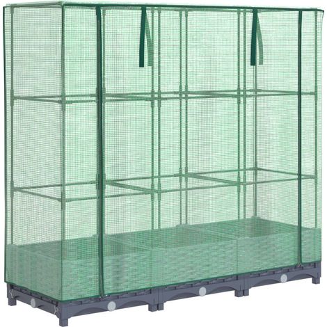 Jardinière bac lit surélevé plantes fleurs terrasse jardin surélevée avec housse aspect rotin 120 x 40 x 123 cm Blue gris (1/5)