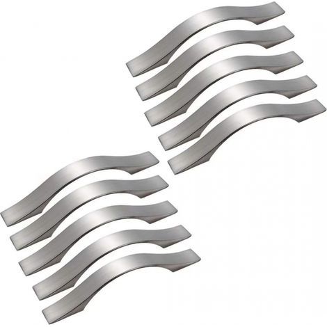 Juego de 10 tiradores para armarios de cocina, aleación de aluminio, níquel cepillado, para cajones, armarios y puertas (distancia entre agujeros: 96 mm) (1/5)