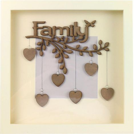 Cadre Photo Bois Arbre Généalogique DIY - 25 x 25 cm - Pour Enregistrement Noms Famille - Kit Complet avec Cœurs et Stylo - 1 Pièce (1/5)