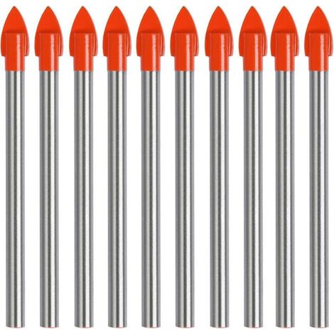 Foret Carrelage 6mm Forets à Percer Le Verre 10Pcs Foret Verre Revêtement en Titane, Meche Carrelage 6 mm Forets Carbure de Tungstene pour Forage Carrelages, Verres, Ceramiques et Bois (1/4)