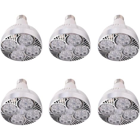 Lot de 6 ampoules LED E27 35 W pour la croissance des plantes, à spectre complet blanc chaud, compatibles avec les serres et jardins d'intérieur.-AquaForge (1/5)