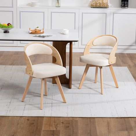 Sedia da pranzo girevole 44/41/75 cm in lino beige, imbottita con schienale ergonomico e gambe in faggio (1/5)
