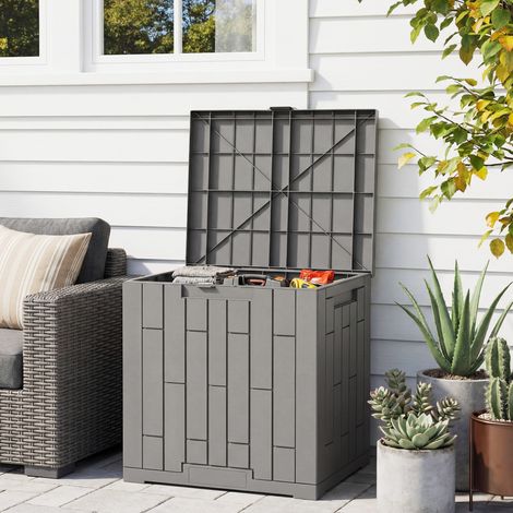Malle jardin 114 Gris L résine étanche anti UV clé à serrure 56x44x54 cm