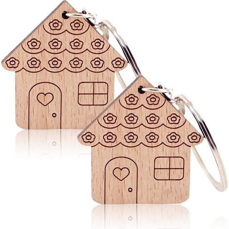 llaveros pequeños de madera con forma de casa para llaveros