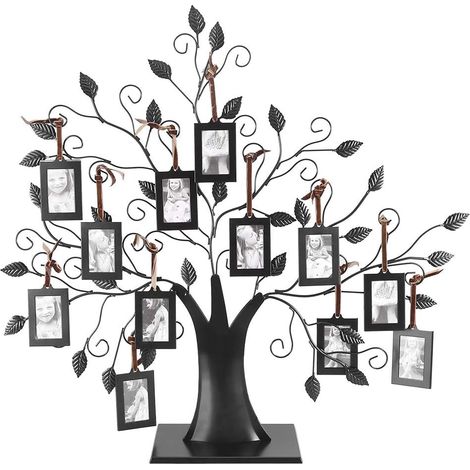 Cadre photo familial à suspendre avec arbre en métal pour 12 photos, décoration principale, cadeaux personnalisés, pour maman, grand-mère, famille et amis, 53 x 12 x 52 cm (1/5)