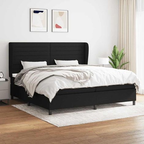 Sommier à lattes de lit avec matelas Noir 200x200 cm Tissu (1/4)